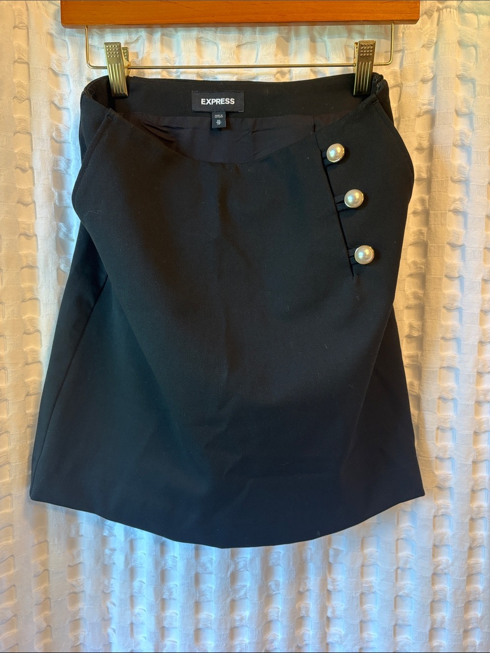 Express Black A-Line Skirt with Pearl Accent